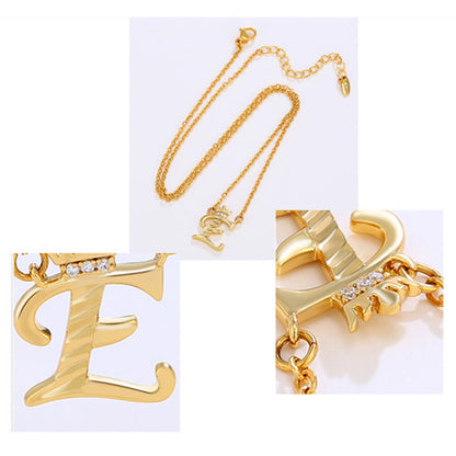Initial Script A-Z Letter Crown Pendant Necklace 18K Gold Plated Cubic Zirconia Necklace