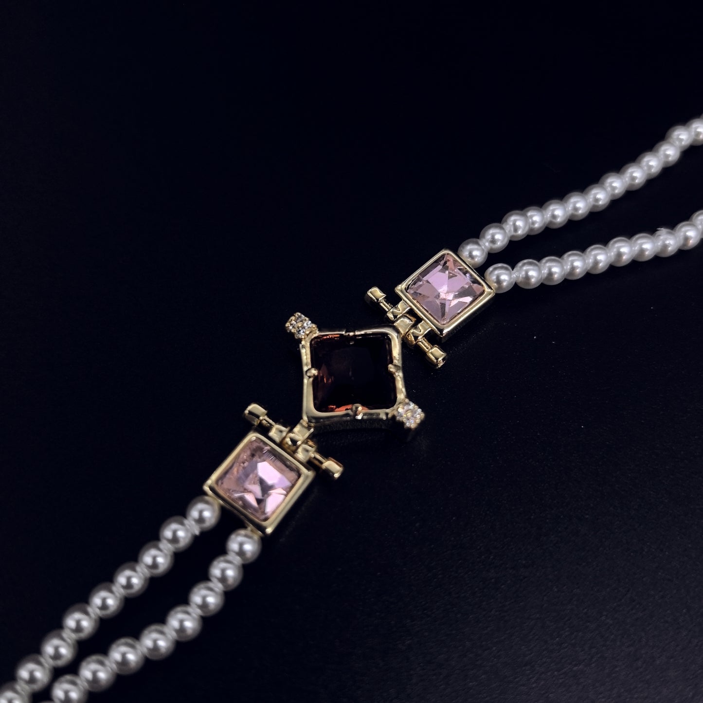 Chic Double-Strand Pearl Bracelet with Square Crystal Charms