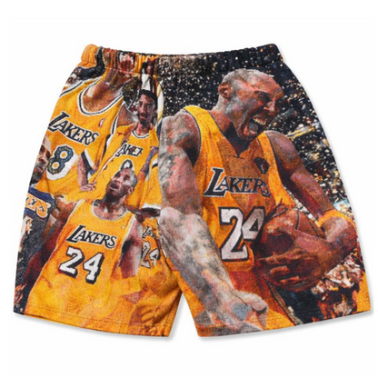 Kobe Tribute Tapestry Shorts – Vintage Woven Lakers Graphic Basketball Shorts