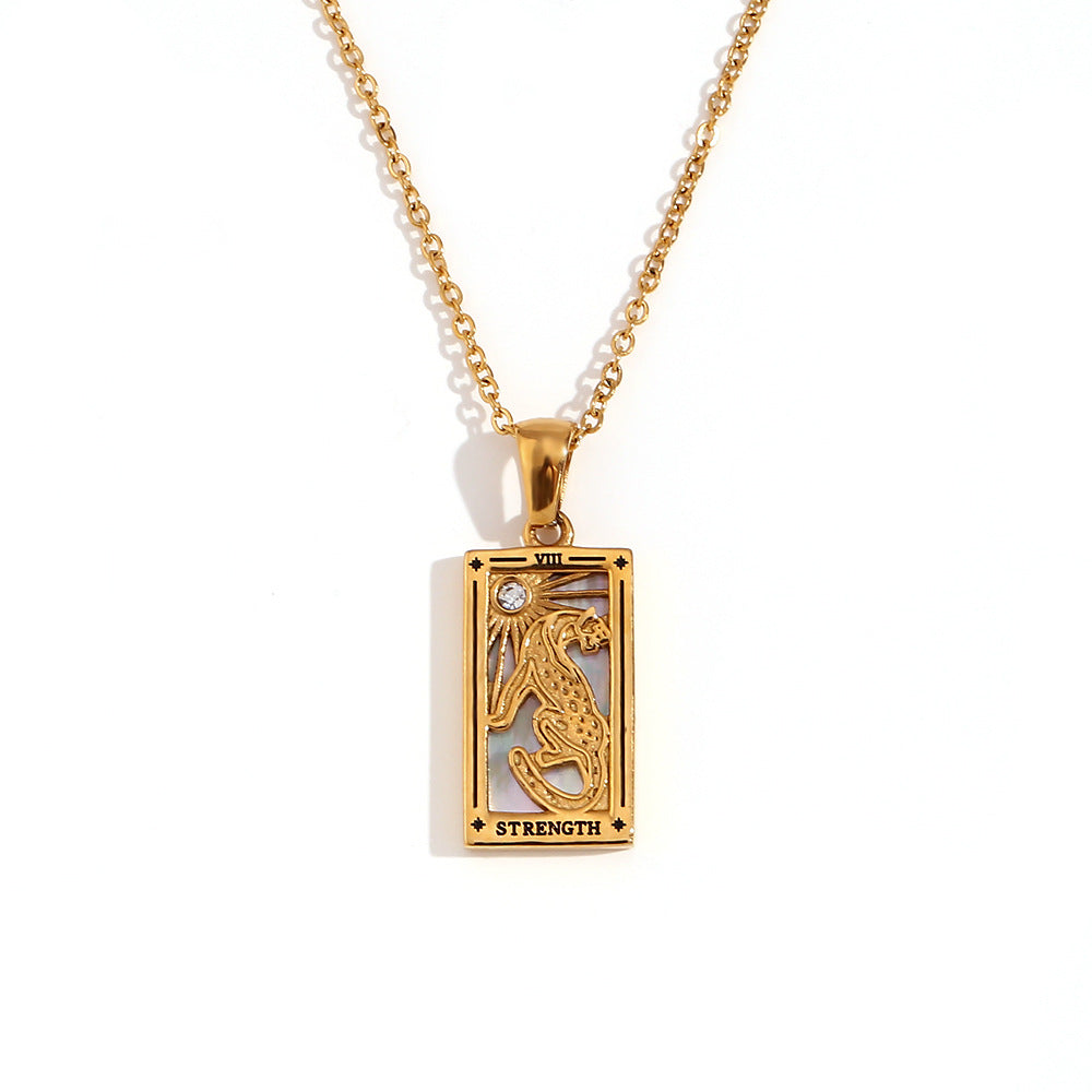 Fashion Stainless Steel 18K Gold Plated Retro Original Design Tarot Card Necklace