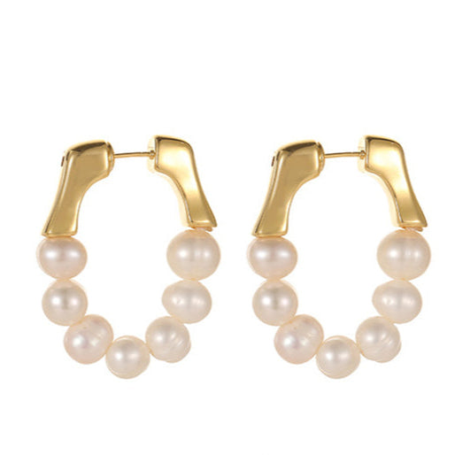 18K Gold Plated S925 Sterling Silver Post Hoop Earrings With Pearl