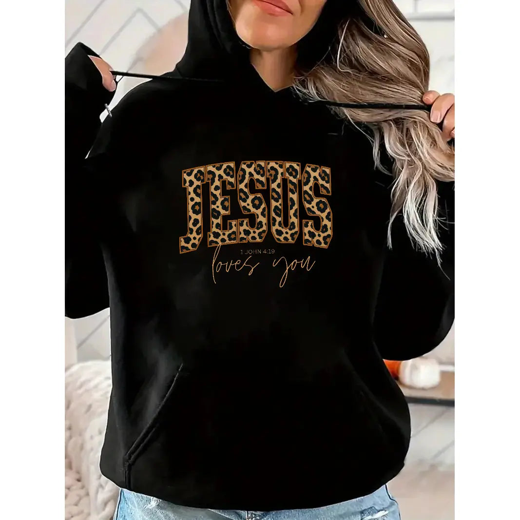 Jesus Leopard Print Graphic T-Shirt – Faith-Inspired Women’s Casual Tee sweatshirt Hoodie