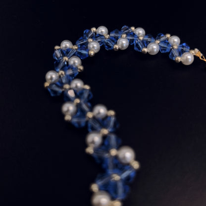 Handcrafted Blue Crystal and Pearl Bracelet