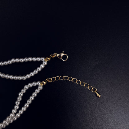 Chic Double-Strand Pearl Bracelet with Square Crystal Charms