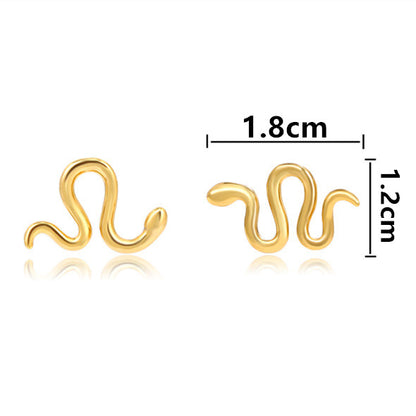 24K Gold Plated Snake Stud Earrings Simple Funny Adorable Animal Ear Studs