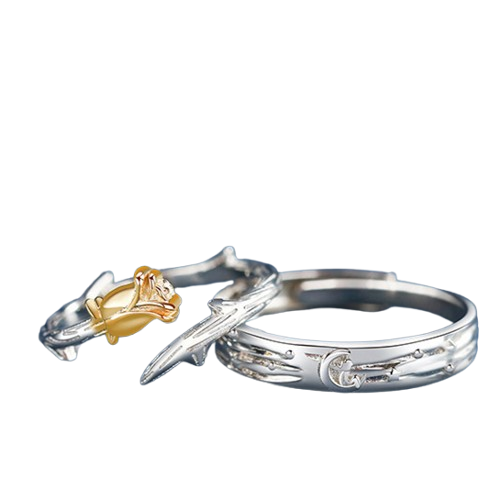 The Little Prince and Roses S925 Sterling Silver Adjustable Couple Rings