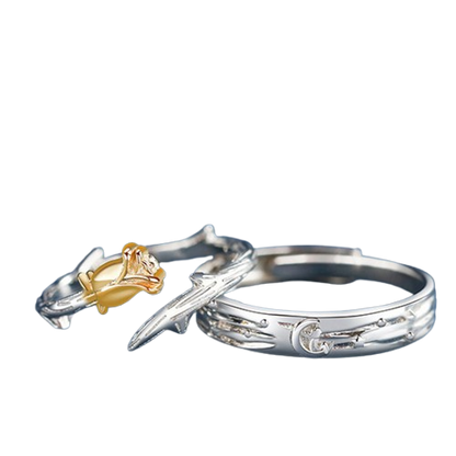 The Little Prince and Roses S925 Sterling Silver Adjustable Couple Rings