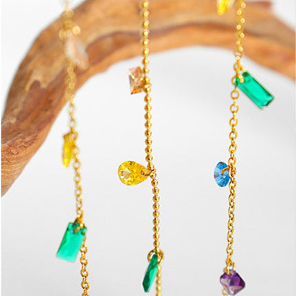 Colorful Jewel Necklace Boho Zircon Dainty Rainbow Necklace