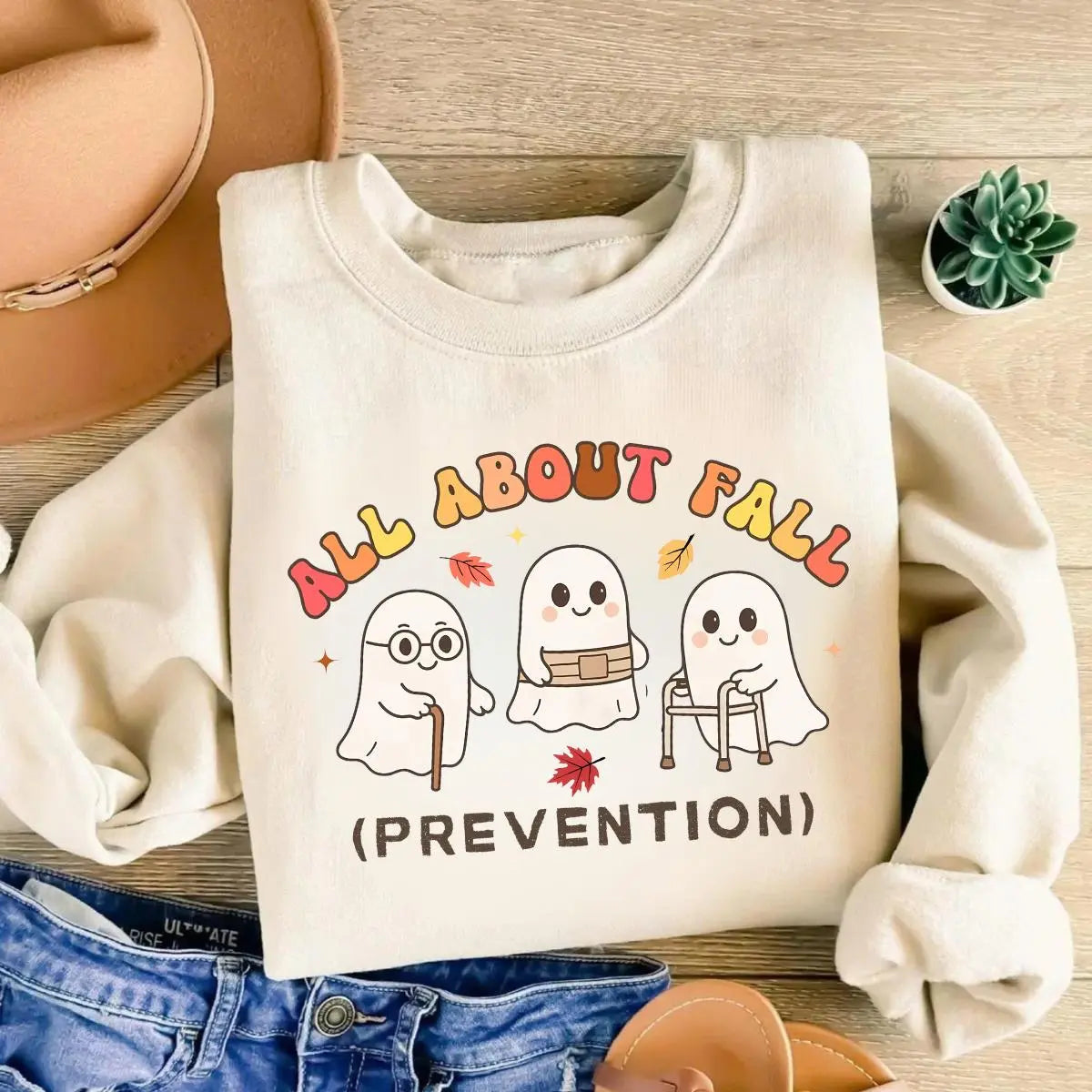 All About Fall (Prevention) Ghost Graphic T-Shirt – Cute Halloween & Autumn Tee sweatshirt Hoodie