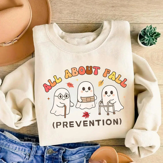 All About Fall (Prevention) Ghost Graphic T-Shirt – Cute Halloween & Autumn Tee sweatshirt Hoodie