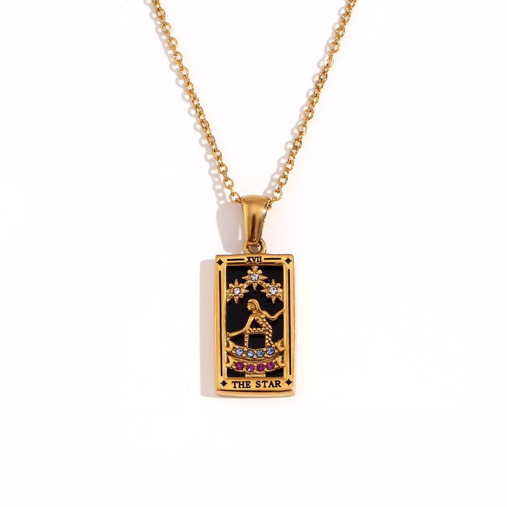 Fashion Stainless Steel 18K Gold Plated Retro Original Design Tarot Card Necklace