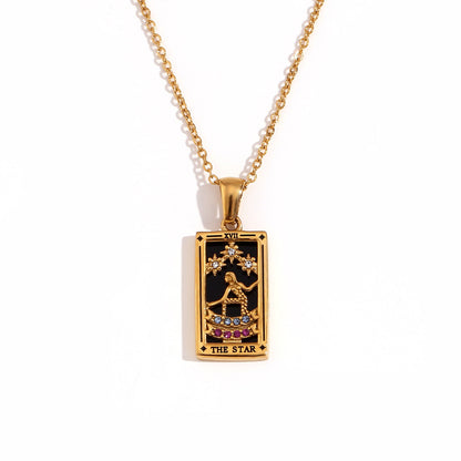 Fashion Stainless Steel 18K Gold Plated Retro Original Design Tarot Card Necklace
