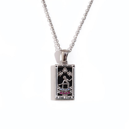 Fashion Stainless Steel 18K Gold Plated Retro Original Design Tarot Card Necklace