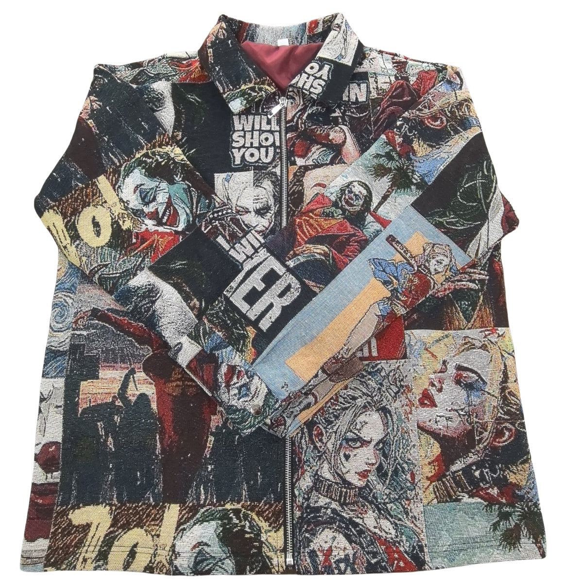 Comic-Inspired Clown Collage Woven Jacquard Tapestry Jacket