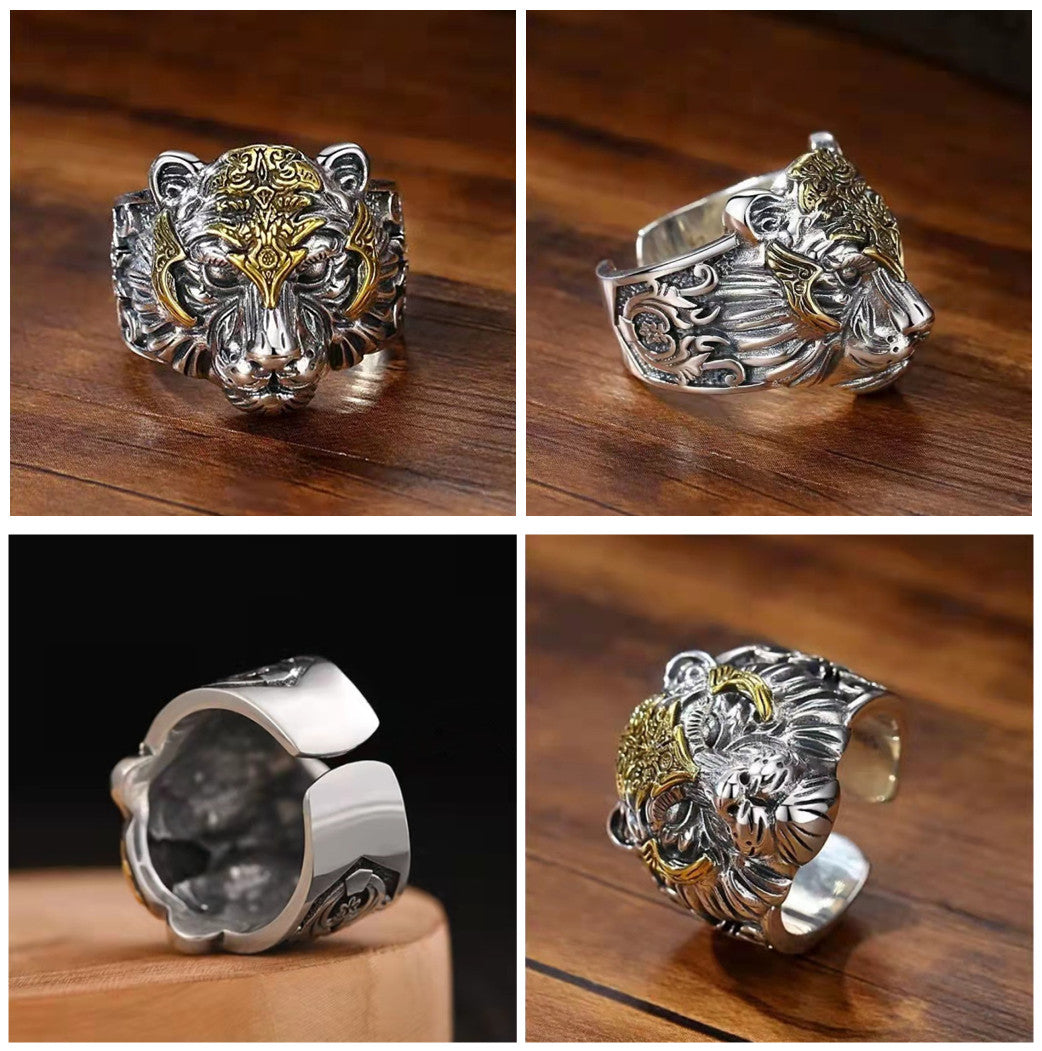 Tiger Head Punk Gothic Adjustable Knuckle Open Ring for Men