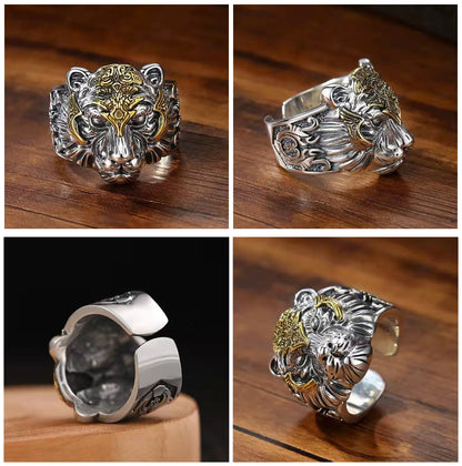 Tiger Head Punk Gothic Adjustable Knuckle Open Ring for Men