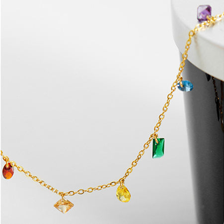 Colorful Jewel Necklace Boho Zircon Dainty Rainbow Necklace