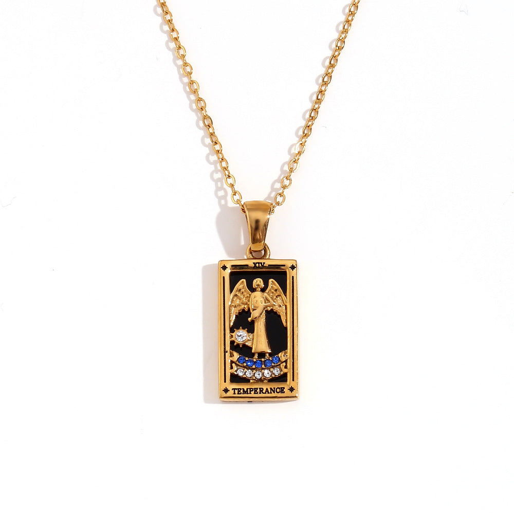 Fashion Stainless Steel 18K Gold Plated Retro Original Design Tarot Card Necklace
