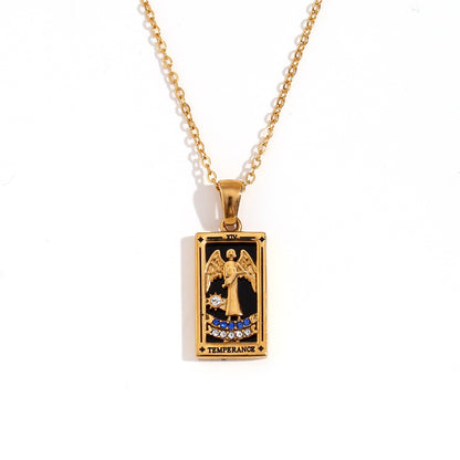 Fashion Stainless Steel 18K Gold Plated Retro Original Design Tarot Card Necklace