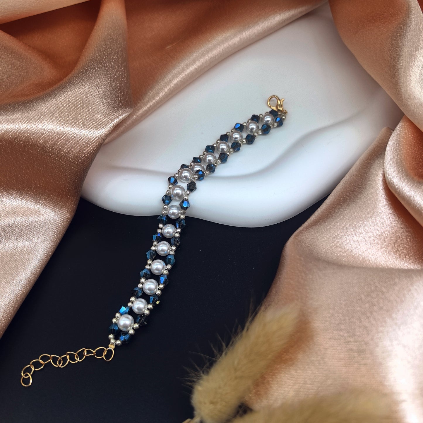 Charming Teal Symphony-Handcrafted Pearl Bracelet