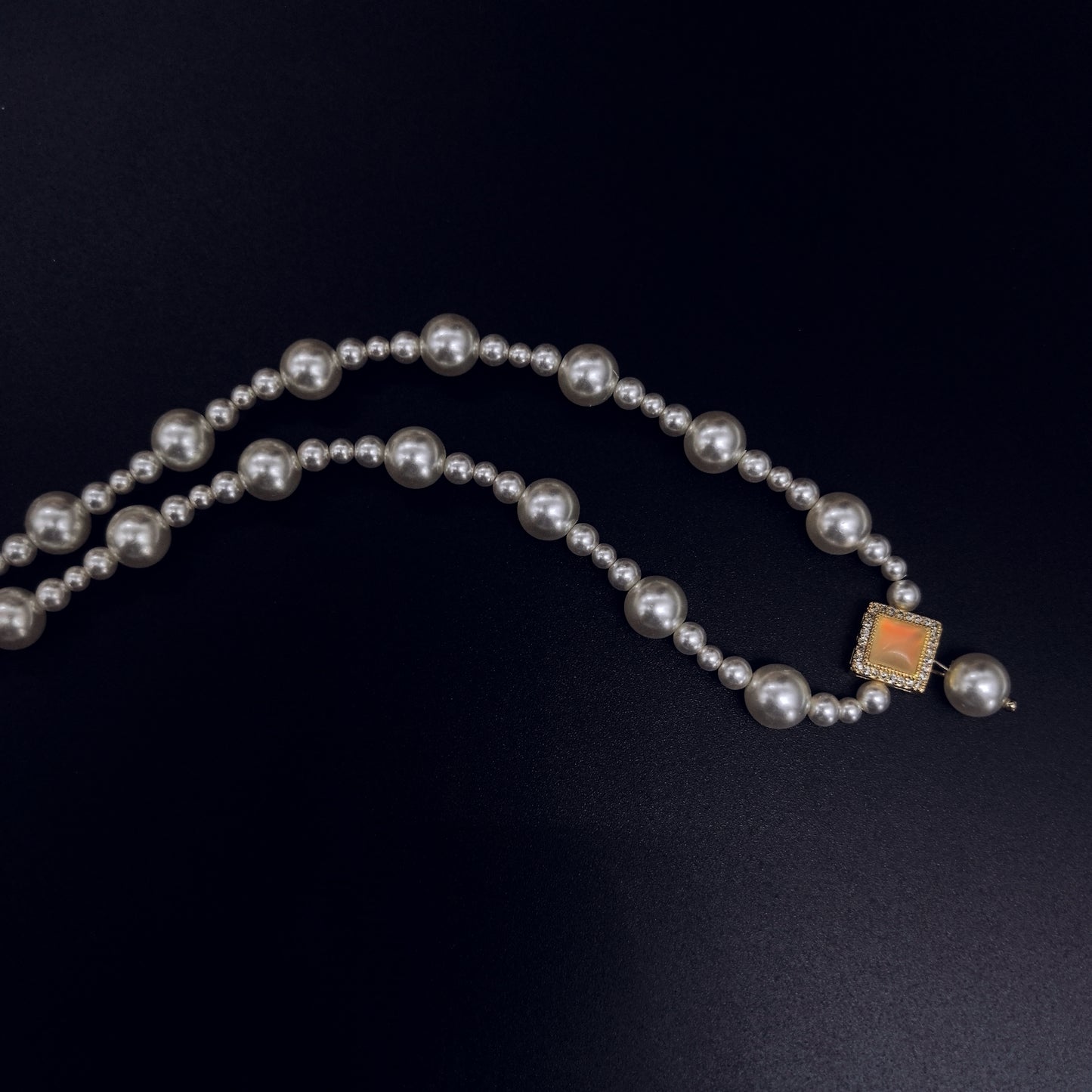 Pearl Bracelet with Square Crystal Pendant