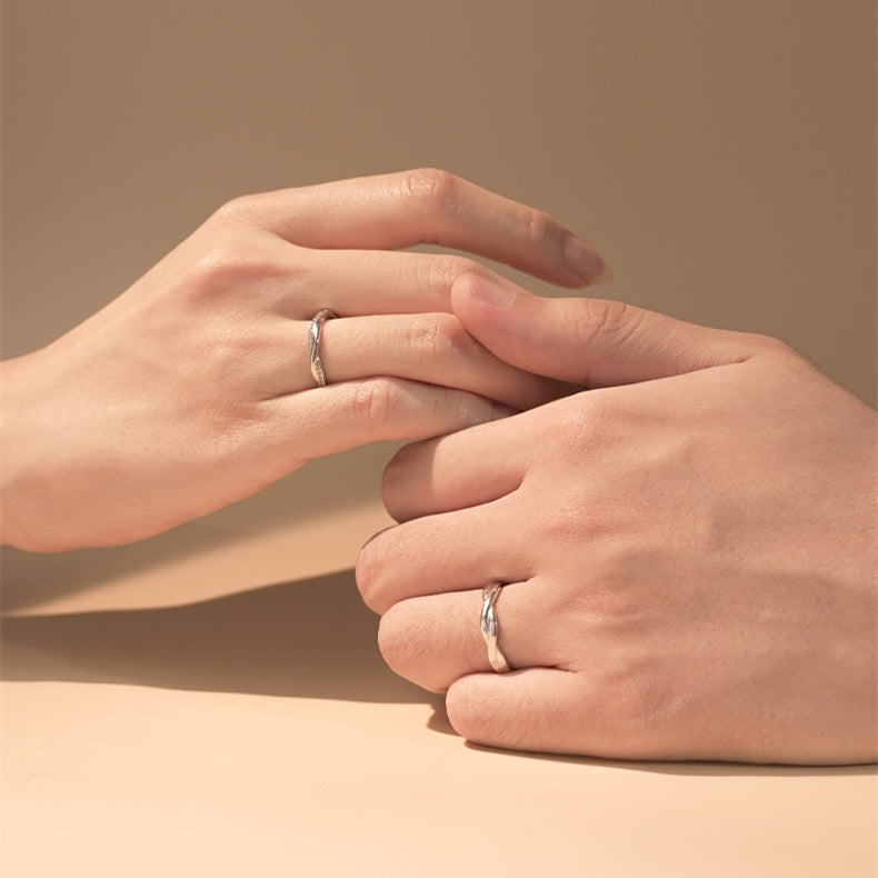 Mobius 925 Silver Cubic Zirconia Adjustable Promise Ring Couples Ring