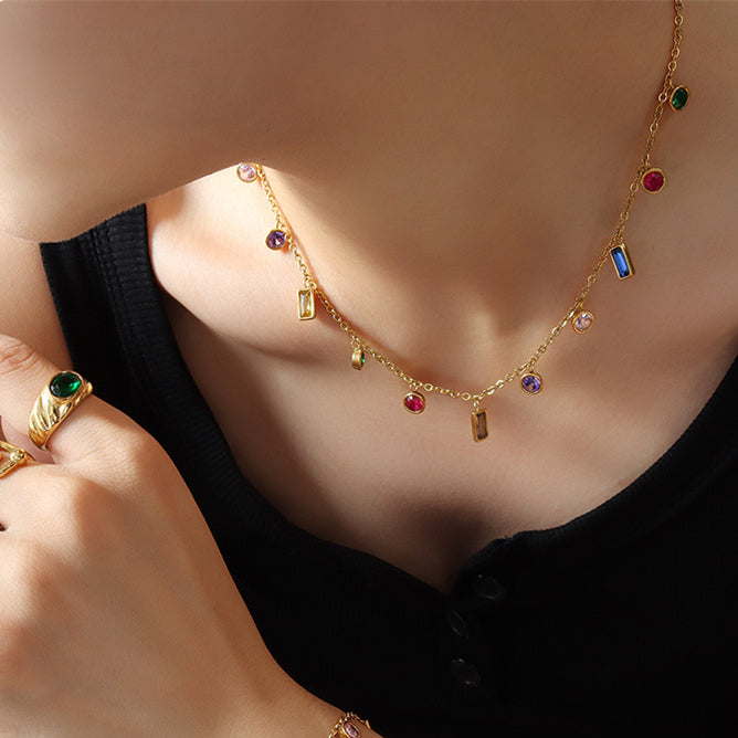 Colorful Jewel Necklace Boho Crystal Rainbow Choker Necklaces