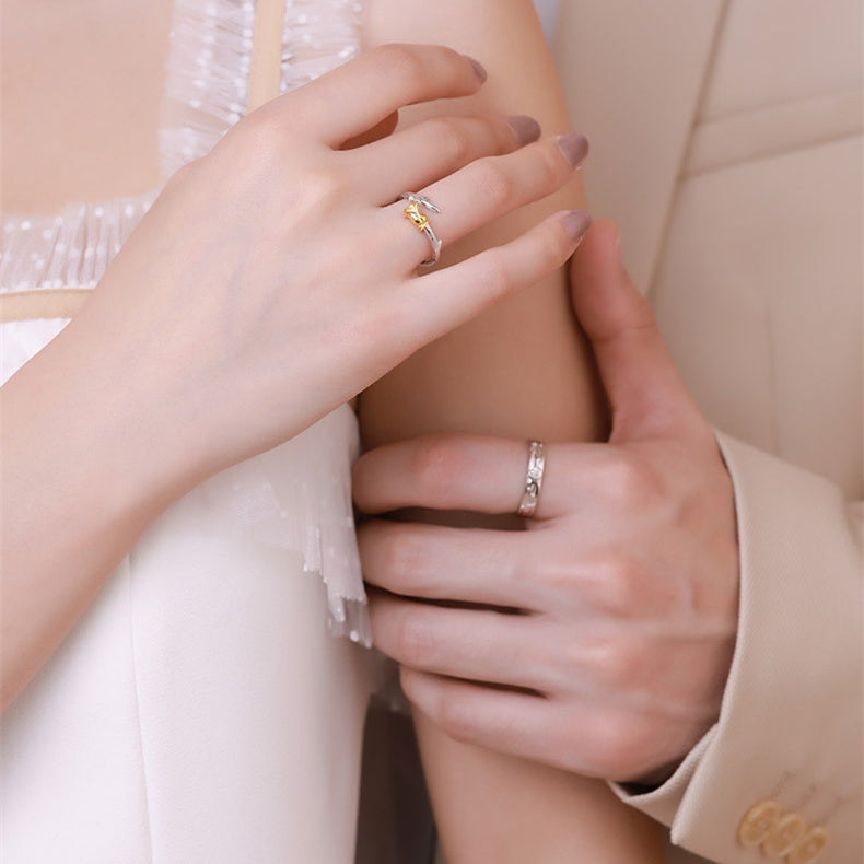 The Little Prince and Roses S925 Sterling Silver Adjustable Couple Rings