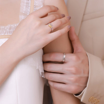 The Little Prince and Roses S925 Sterling Silver Adjustable Couple Rings