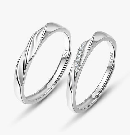 Endless Love 925 Silver Cubic Zirconia Adjustable Promise Ring Couples Ring