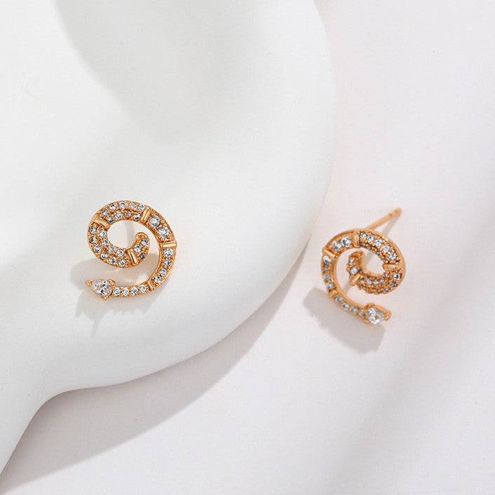 Snake Stud Earrings 18K Gold Plated Cubic Zirconia Earrings