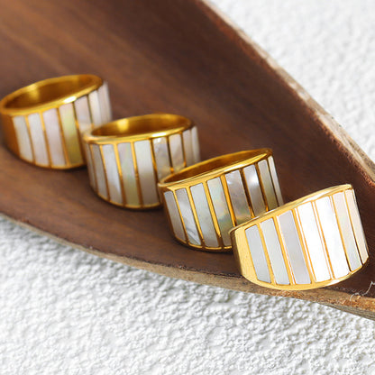 Mother of Pearl Blocks Wide Rings