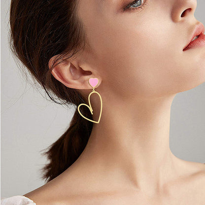 Heart Asymmetric Drop Dangle Earrings Love Hook Mismatched Stud Earring
