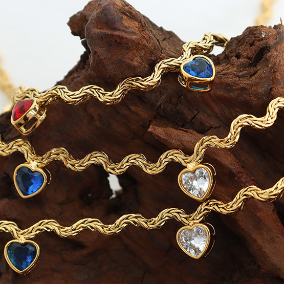 Colorful Jewel Necklace Heart Gemstone Pendant Choker Necklaces