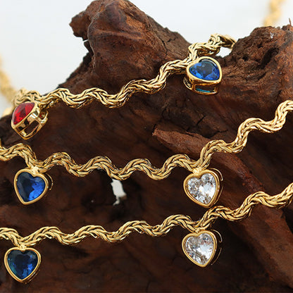 Colorful Jewel Necklace Heart Gemstone Pendant Choker Necklaces