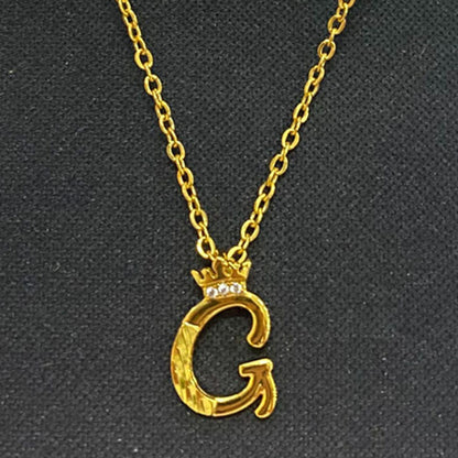 Initial Script A-Z Letter Crown Pendant Necklace 18K Gold Plated Cubic Zirconia Necklace