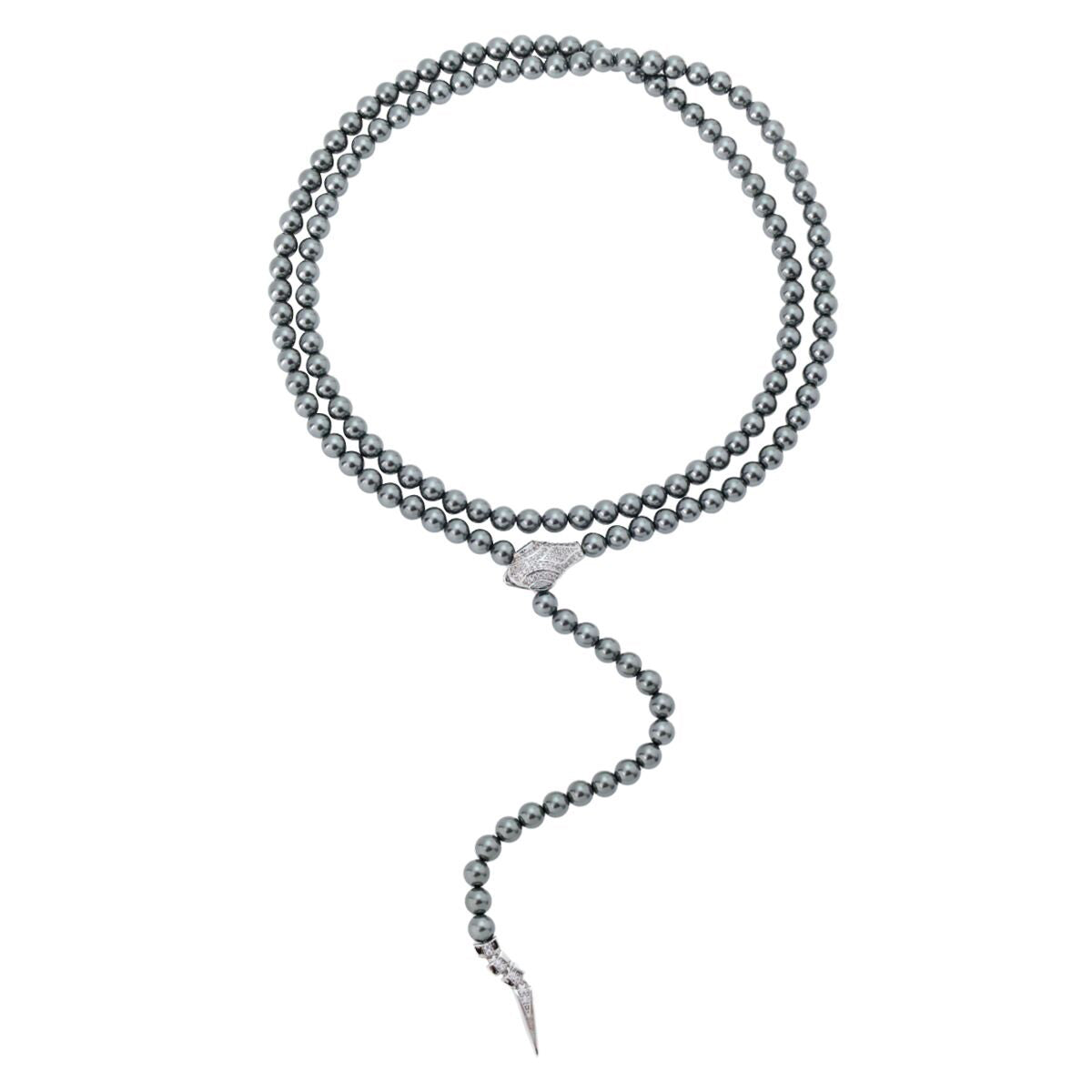 Unique Elegant Simulated Pearl Necklace with Snake Head Clasp