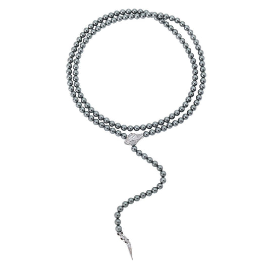 Unique Elegant Simulated Pearl Necklace with Snake Head Clasp