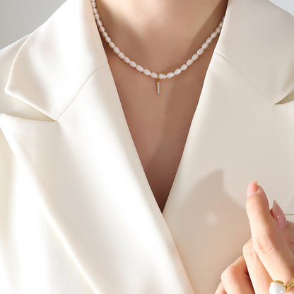 Initial A-Z Cubic Zircon Letter Pendant Dainty Pearl Necklace