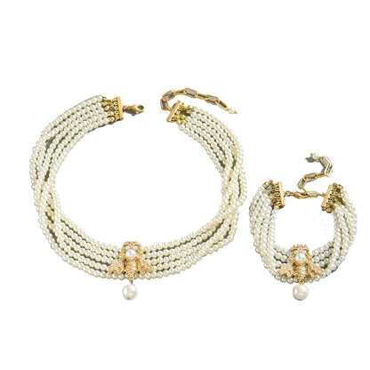 European Style Multi-Layer Bee Pearl Necklace and Bracelet Set