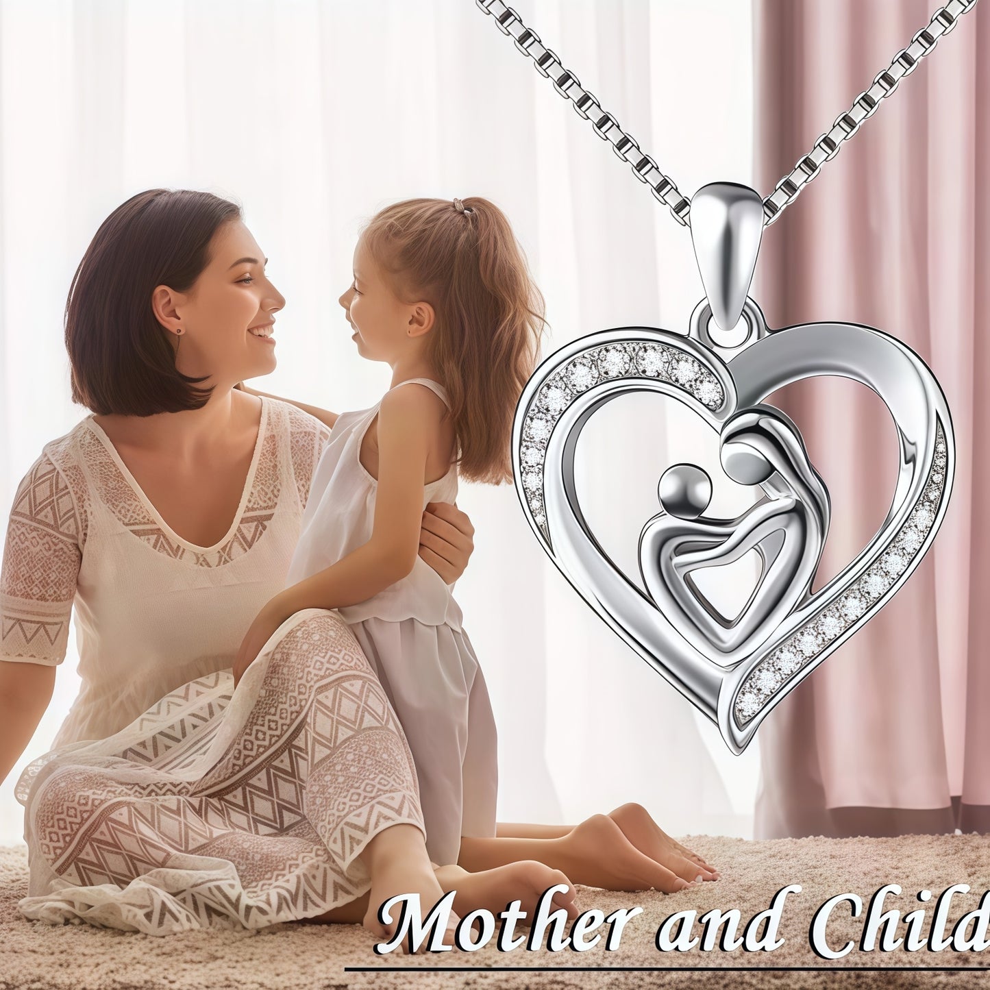 Heart-Shaped Mother and Child Necklace