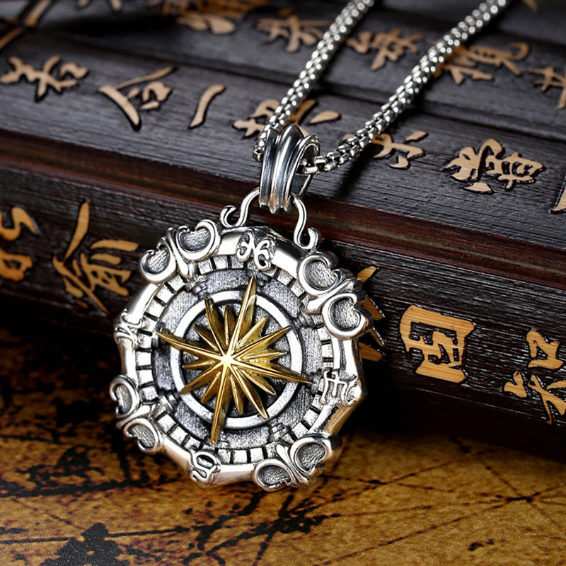 Retro Sailing Compass Necklace Navigator Forged for Male