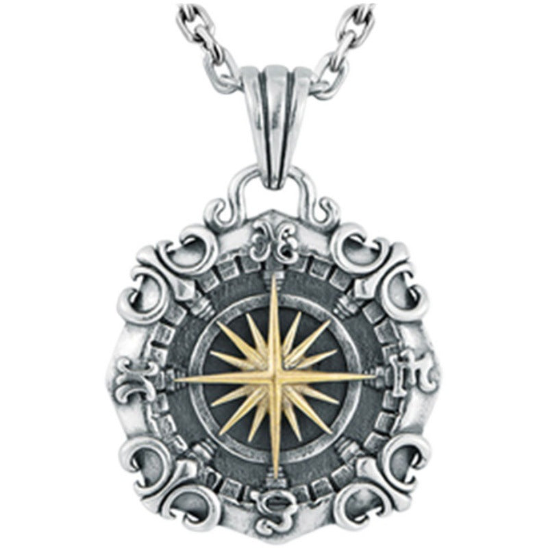 Retro Sailing Compass Necklace Navigator Forged for Male
