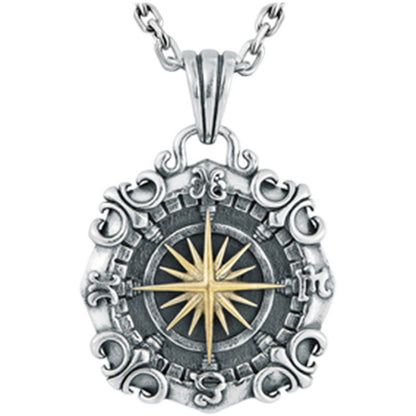 Retro Sailing Compass Necklace Navigator Forged for Male