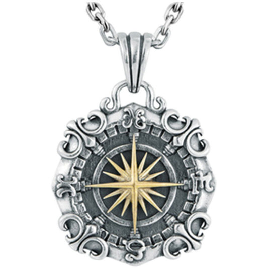 Retro Sailing Compass Necklace Navigator Forged for Male