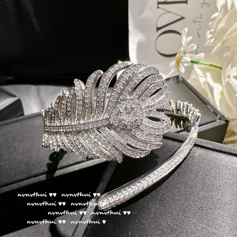 Feather and Teardrop Design Jewelry Set - Handcrafted Bracelet, Ring, and Earrings