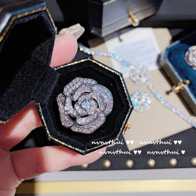 Handcrafted Sparkling Rose Flower Jewelry Set - Necklace, Ring, and Earrings