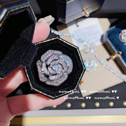 Handcrafted Sparkling Rose Flower Jewelry Set - Necklace, Ring, and Earrings