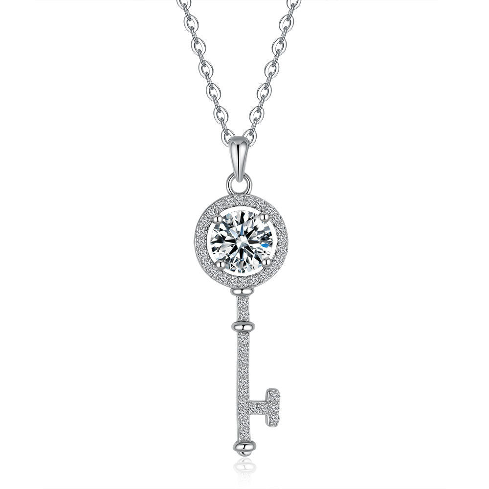 Elegant Sterling Silver Moissanite Key Pendant Necklace