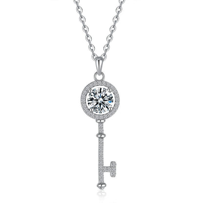 Elegant Sterling Silver Moissanite Key Pendant Necklace